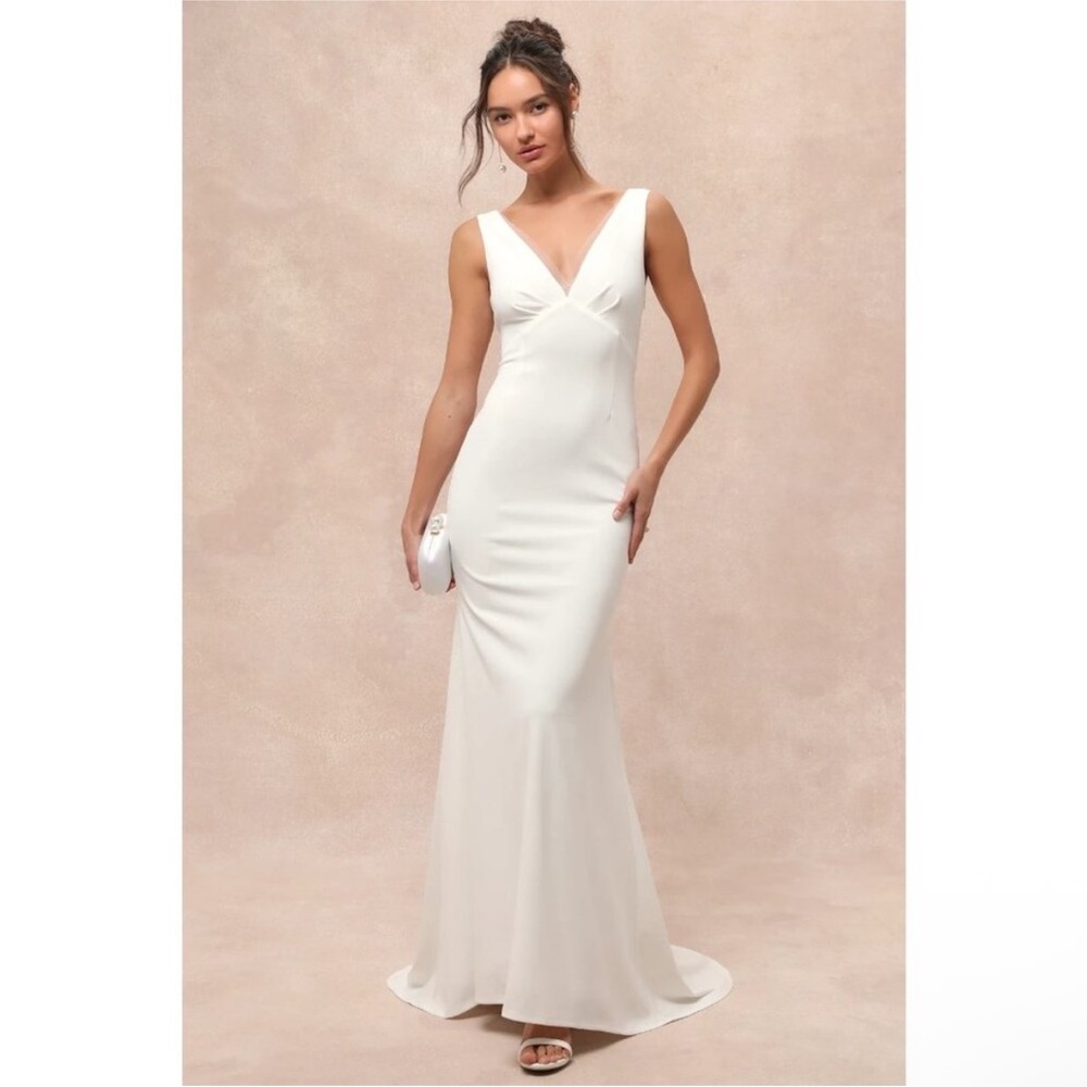 Lulu's Captivating Promise Mermaid Elegant White Maxi Dress Size L